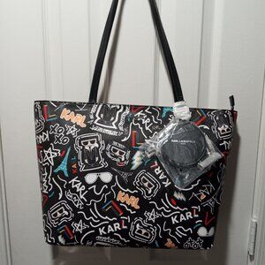 Karl Lagerfeld Black Multicolor Graphic Tote